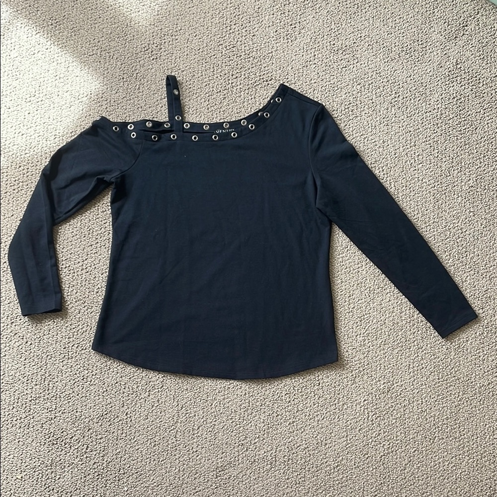 Black Long Sleeve Top with Eyelet Detail